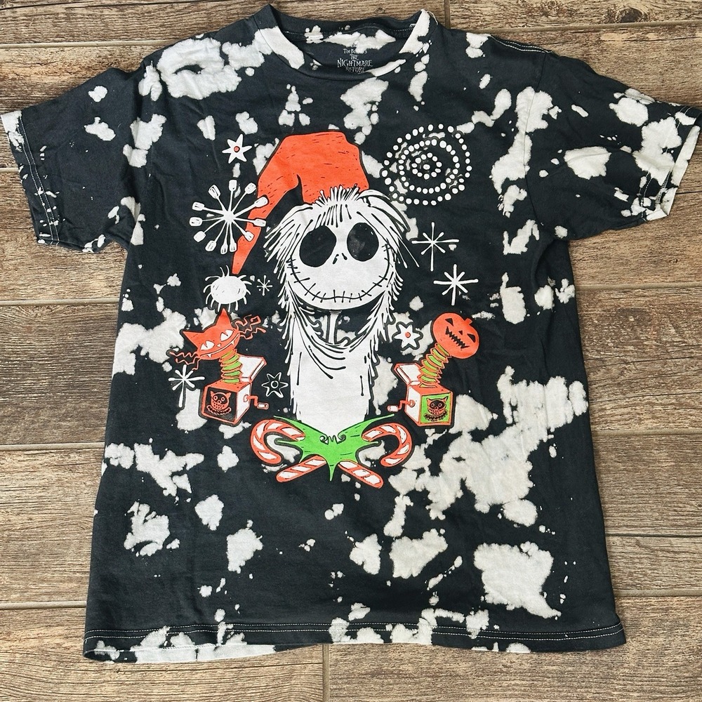 Nightmare Before Christmas Tie-Dye T-Shirt Size Medium M - Jack Santa Black